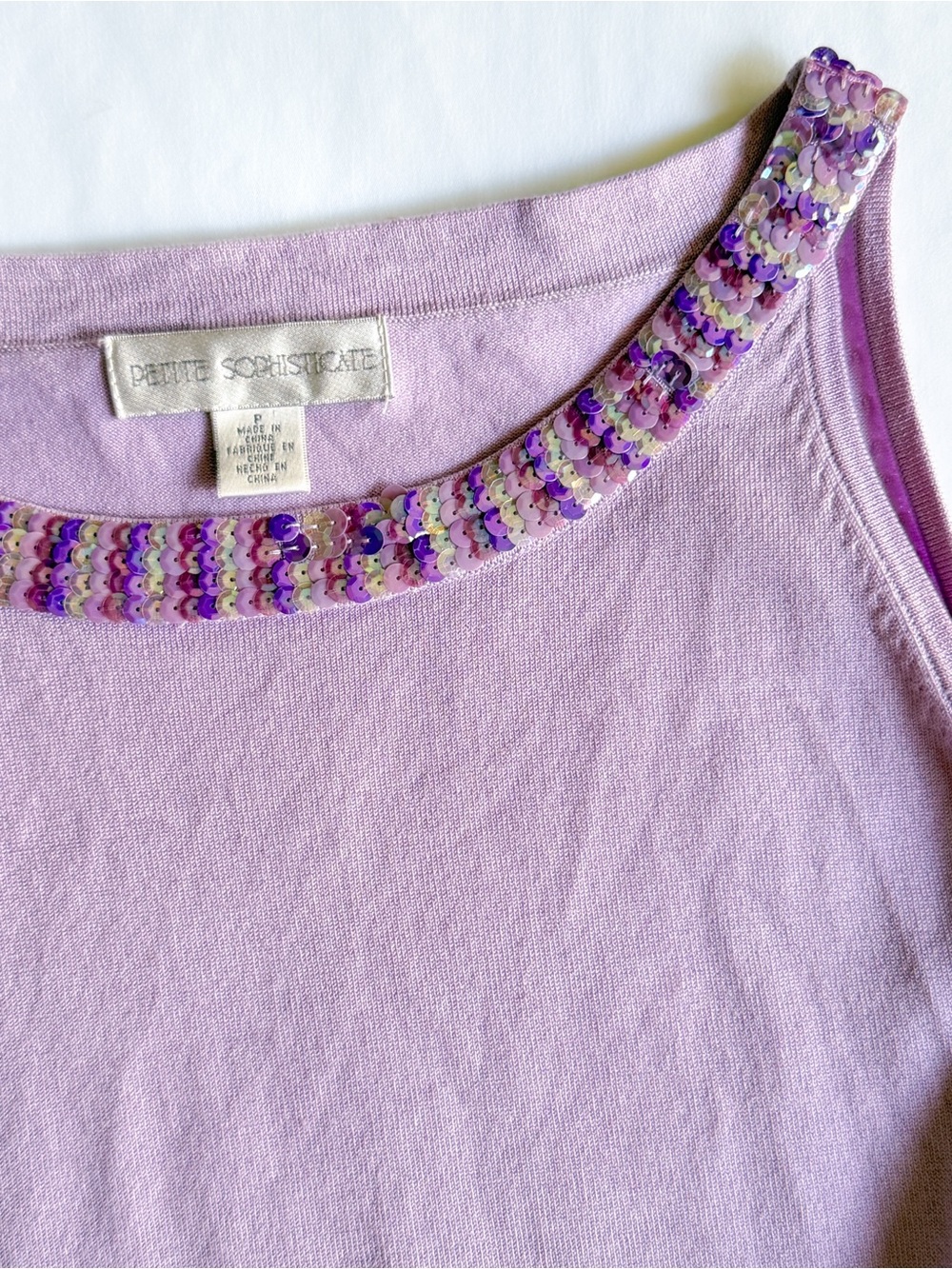 Vintage Y2K Silk Nylon Sequin Purple Tank Top - Picture 4 of 8